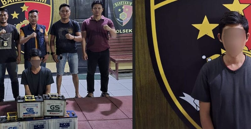 pelaku kasus pencurian dengan pemberatan di SPBU Meranjat III, Ogan Ilir. Pelaku ditangkap bersama sejumlah barang bukti.